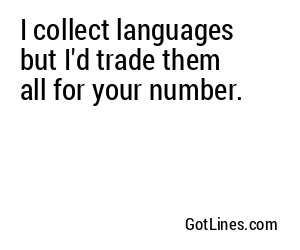 I collect languages but I'd trade them all for your number.