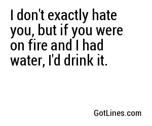 I don't exactly hate you, but if you were on fire and I had water, I'd drink it.