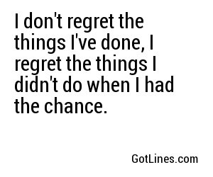 I don't regret the things I've done, I regret the things I didn't do when I had the chance.