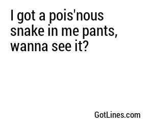 I got a pois'nous snake in me pants, wanna see it?
