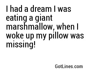 I had a dream I was eating a giant marshmallow, when I woke up my pillow was missing!