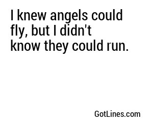 I knew angels could fly, but I didn't know they could run.
