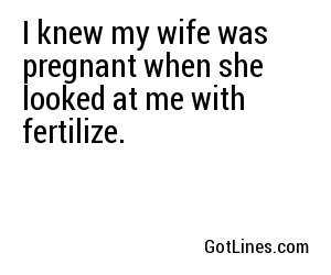 I knew my wife was pregnant when she looked at me with fertilize.
