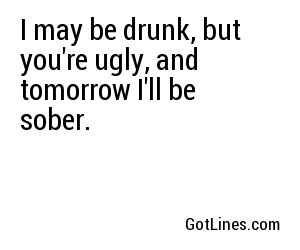 I may be drunk, but you're ugly, and tomorrow I'll be sober.