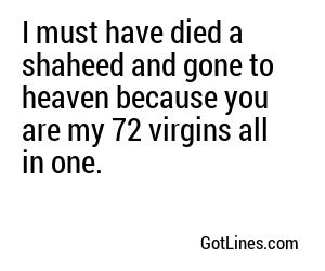 I must have died a shaheed and gone to heaven because you are my 72 virgins all in one.

