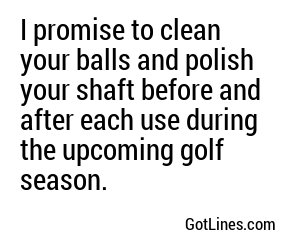 I promise to clean your balls and polish your shaft before and after each use during the upcoming golf season.
