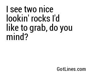 I see two nice lookin' rocks I'd like to grab, do you mind?	
