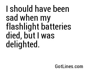 I should have been sad when my flashlight batteries died, but I was delighted.