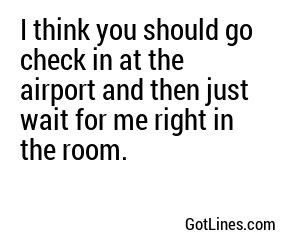 I think you should go check in at the airport and then just wait for me right in the room.
