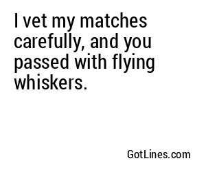 I vet my matches carefully, and you passed with flying whiskers.