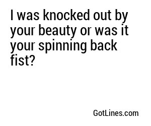 I was knocked out by your beauty or was it your spinning back fist?
