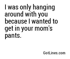 I was only hanging around with you because I wanted to get in your mom's pants.
