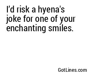 I’d risk a hyena's joke for one of your enchanting smiles.