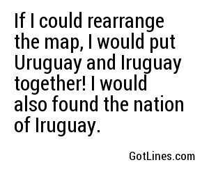 If I could rearrange the map, I would put Uruguay and Iruguay together! I would also found the nation of Iruguay. 
