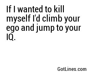 If I wanted to kill myself I'd climb your ego and jump to your IQ.