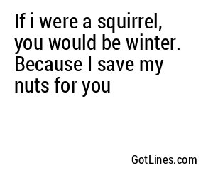 If i were a squirrel, you would be winter. Because I save my nuts for you