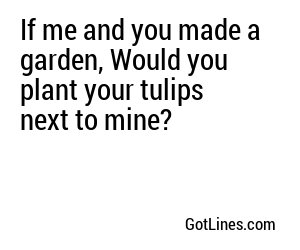 If me and you made a garden, Would you plant your tulips next to mine?
