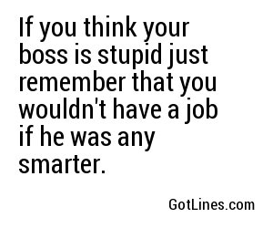 If you think your boss is stupid just remember that you wouldn't have a job if he was any smarter.