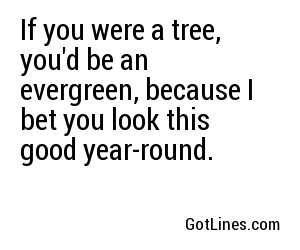 If you were a tree, you'd be an evergreen, because I bet you look this good year-round.
