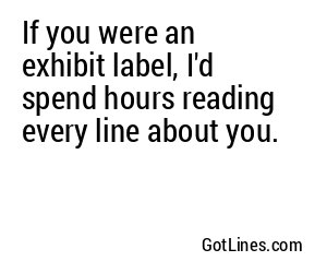 If you were an exhibit label, I'd spend hours reading every line about you.