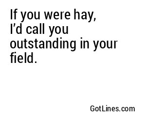 If you were hay, I’d call you outstanding in your field.