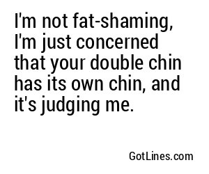 I'm not fat-shaming, I'm just concerned that your double chin has its own chin, and it's judging me.