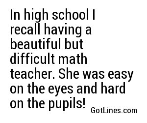 In high school I recall having a beautiful but difficult math teacher. She was easy on the eyes and hard on the pupils!
