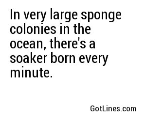 In very large sponge colonies in the ocean, there's a soaker born every minute.

