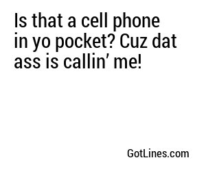 Is that a cell phone in yo pocket? Cuz dat ass is callin’ me!
