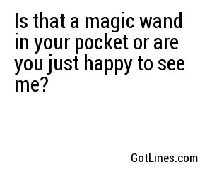 Is that a magic wand in your pocket or are you just happy to see me?
