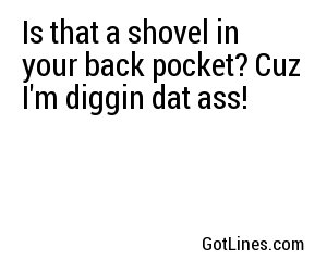 Is that a shovel in your back pocket? Cuz I'm diggin dat ass!