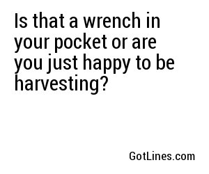Is that a wrench in your pocket or are you just happy to be harvesting?
