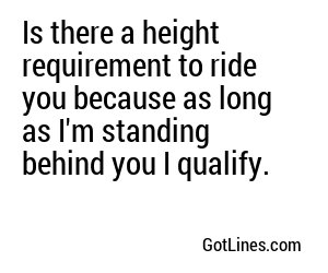 Is there a height requirement to ride you because as long as I'm standing behind you I qualify.

