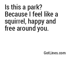 Is this a park? Because I feel like a squirrel, happy and free around you.