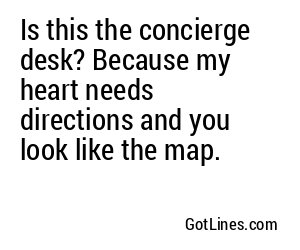 Is this the concierge desk? Because my heart needs directions and you look like the map.