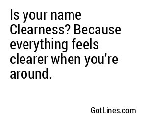Is your name Clearness? Because everything feels clearer when you’re around.