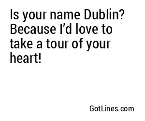 Is your name Dublin? Because I’d love to take a tour of your heart!