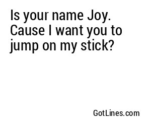 Is your name Joy. Cause I want you to jump on my stick?