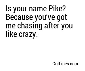 Is your name Pike? Because you’ve got me chasing after you like crazy.
