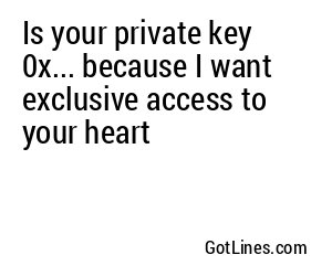 Is your private key 0x... because I want exclusive access to your heart