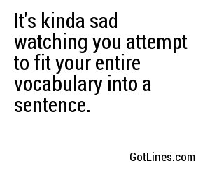 It's kinda sad watching you attempt to fit your entire vocabulary into a sentence.