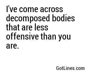 I've come across decomposed bodies that are less offensive than you are.