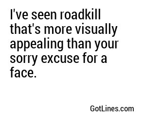 I've seen roadkill that's more visually appealing than your sorry excuse for a face.
