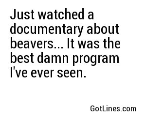 Just watched a documentary about beavers... It was the best damn program I've ever seen.

