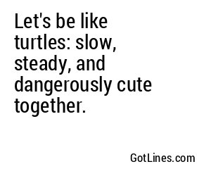 Let's be like turtles: slow, steady, and dangerously cute together.