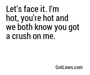 Let's face it. I'm hot, you're hot and we both know you got a crush on me.

