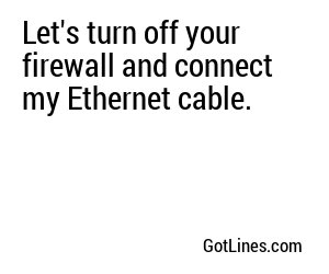 Let's turn off your firewall and connect my Ethernet cable.