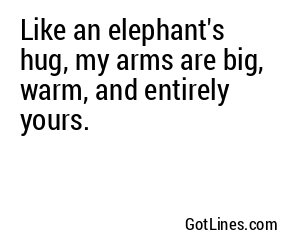 Like an elephant's hug, my arms are big, warm, and entirely yours.