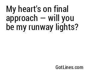 My heart's on final approach — will you be my runway lights?