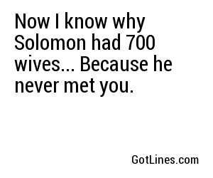 Now I know why Solomon had 700 wives... Because he never met you.
